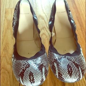 Cole Haan snakeskin ballerina flat.